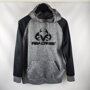 Realtree Hoodie Mens Large Gray Black Heathered Chest Logo